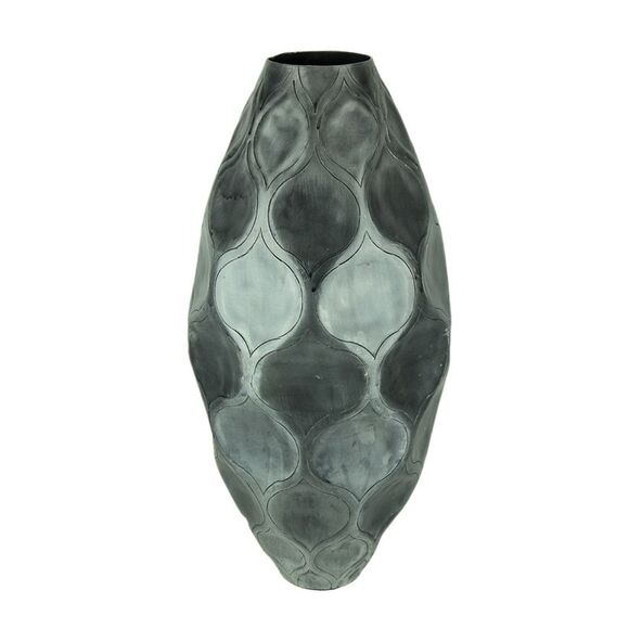 Antique Silver Finish Trellis Pattern Oval Aluminum Vase